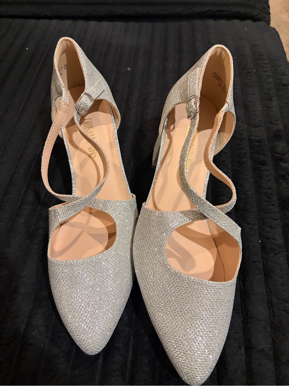 Dream Pairs Silver Glitter Pointed-Toe heels with Crisscross Strap